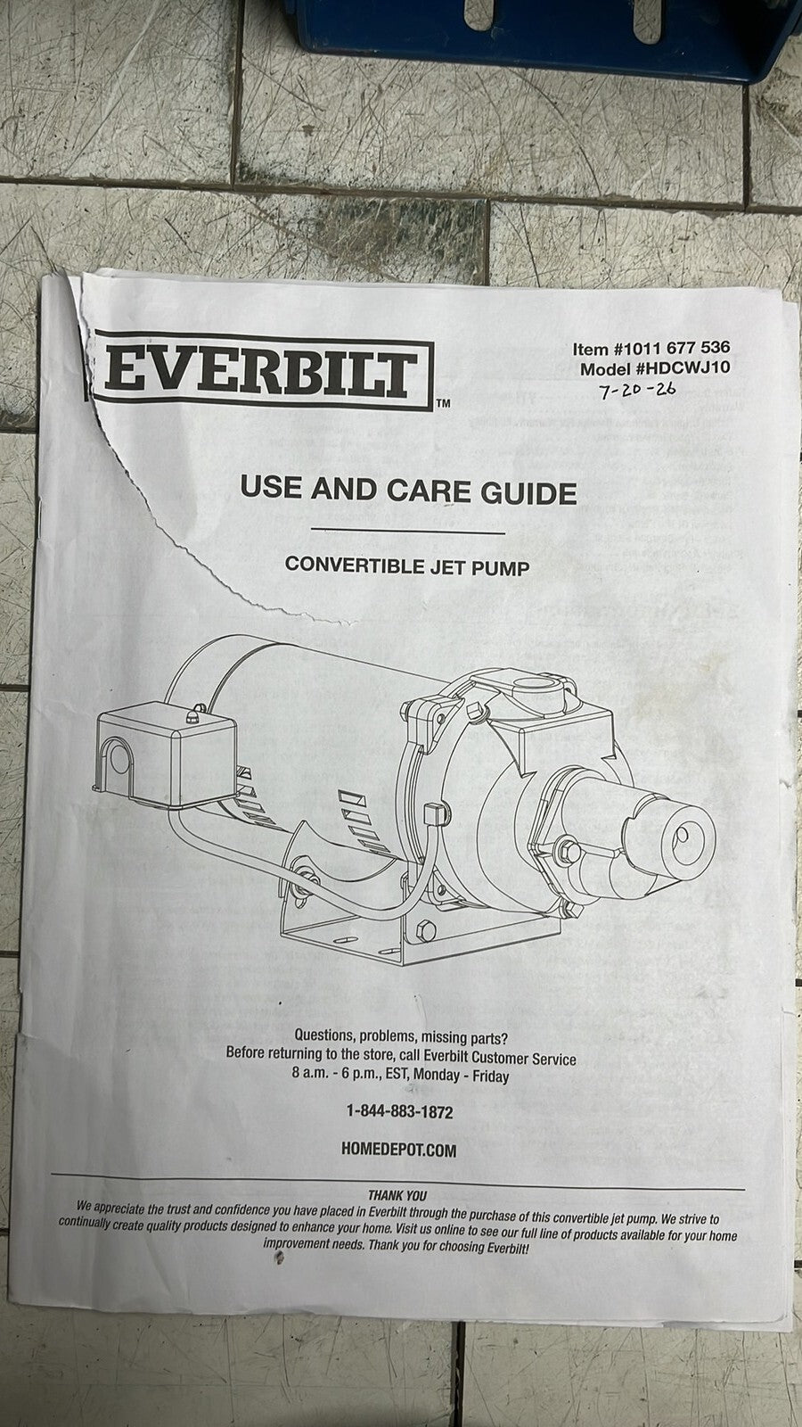 Everbilt HDCWJ10, 1 HP Professional Convertible Jet Pump *PARTS ONLY*