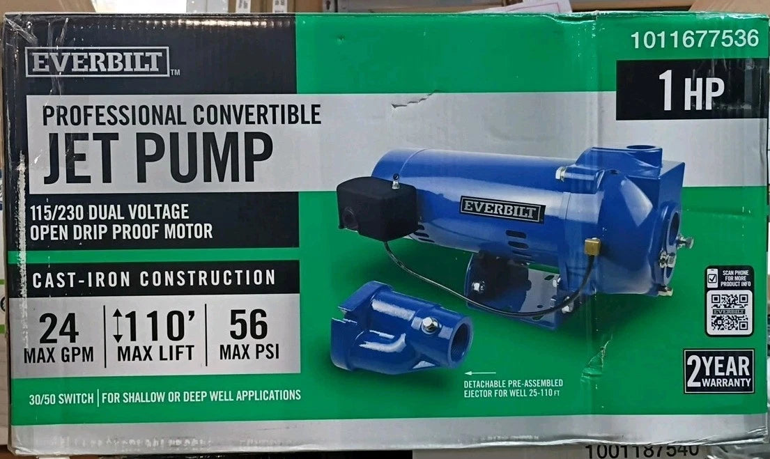 Everbilt HDCWJ10 1 HP Professional Convertible Jet Pump. Open Box