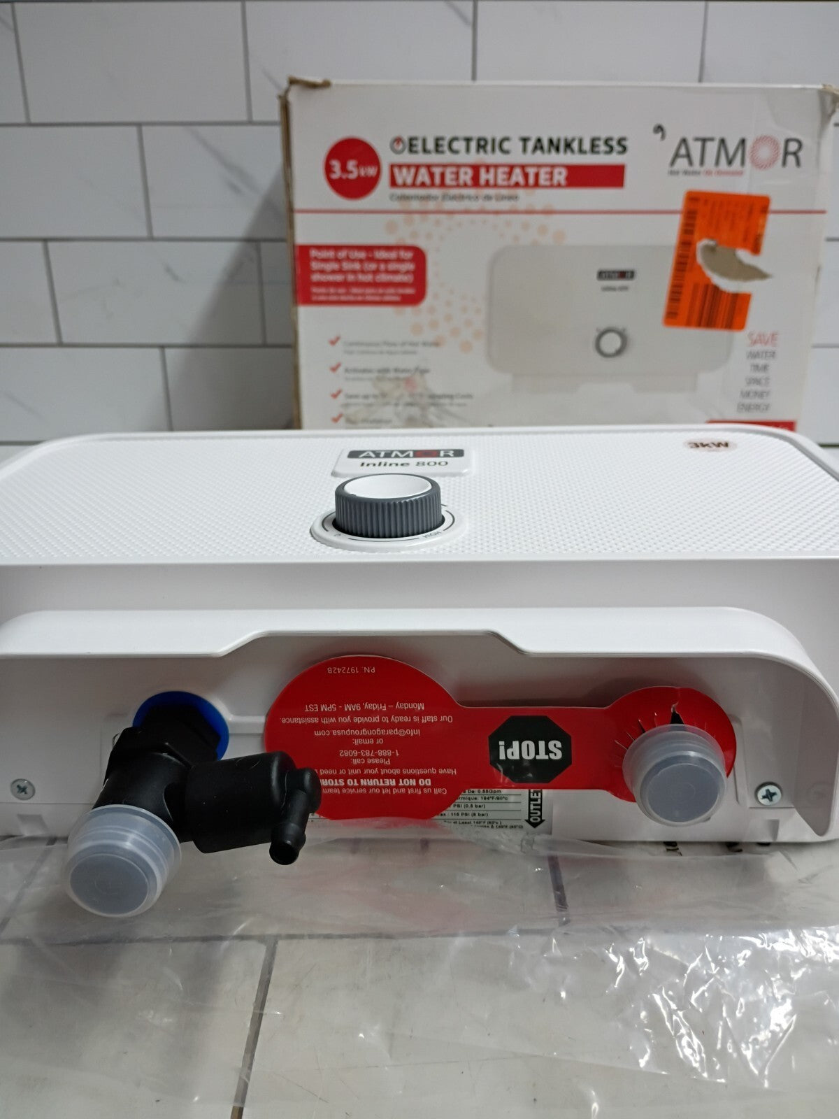 ATMOR AT-800-35: 3.5kW Single Electric Tankless Water Heater 120V 0.5GPM OB