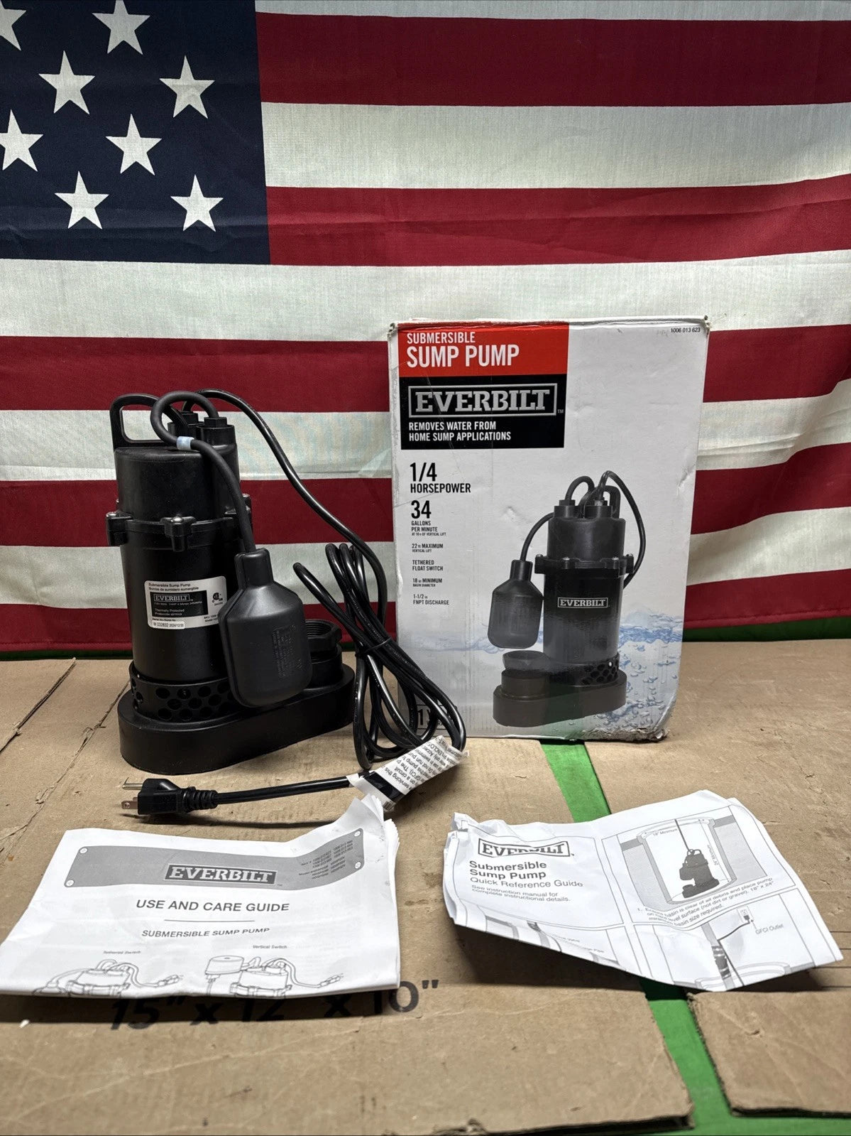 Everbilt 1/4 HP Aluminum Sump Pump w/ Tether Float Switch HDSP25W NEW OPEN BOX.
