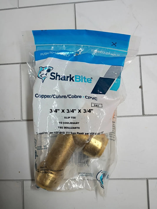 SharkBite U3370LFA 3/4" Slip Tee Push to Connect Brass Plumbing Fitting, New