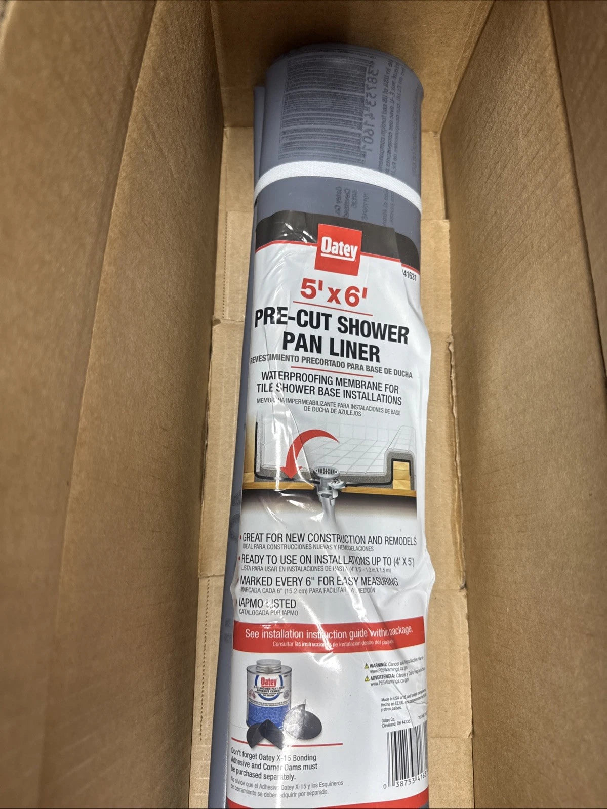 Oatey 41631 Gray PVC Shower Pan Liner 5 ft. x 6 ft Open Box.