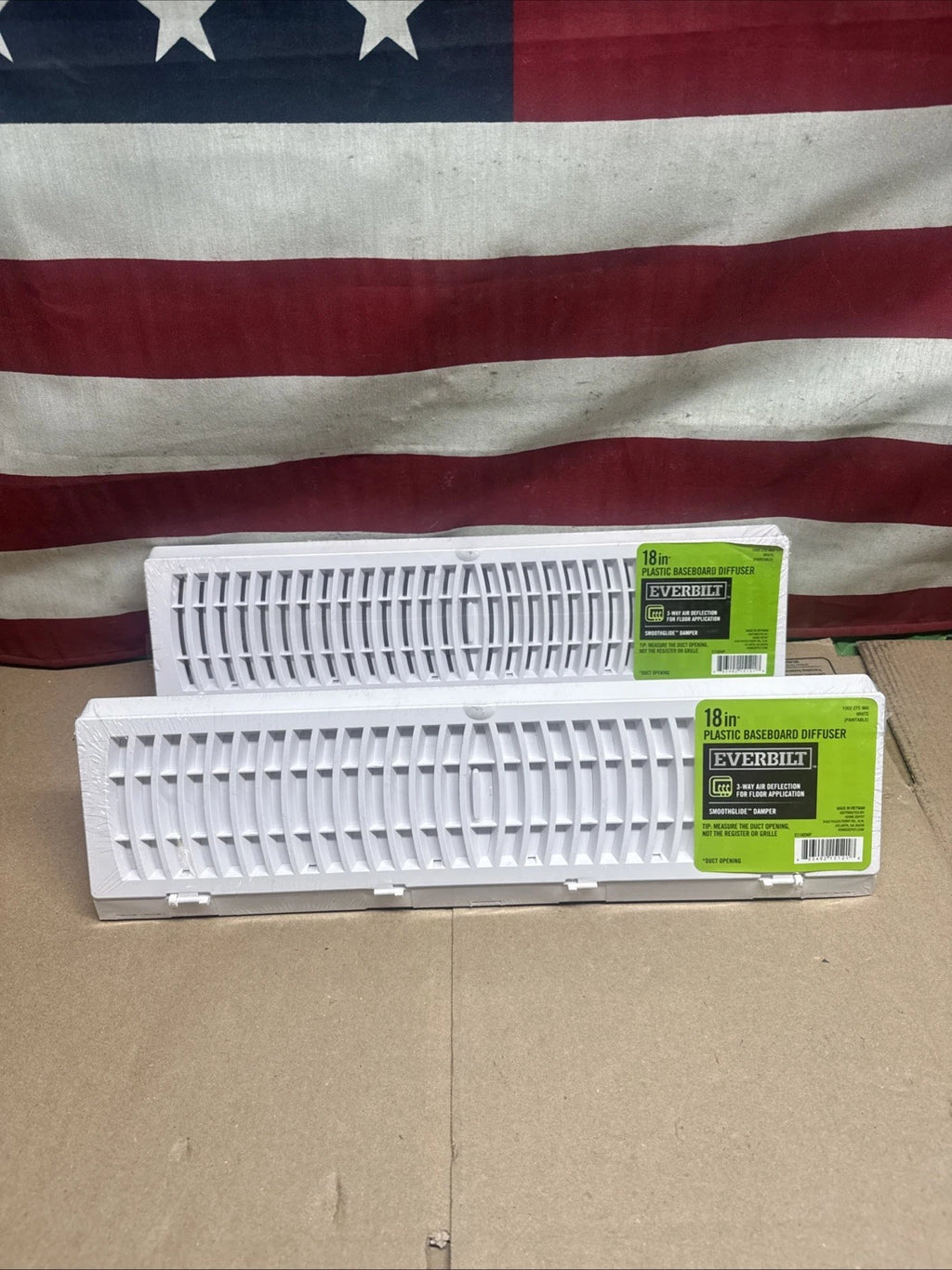 2PK Everbilt 18 in. 3-Way Plastic Baseboard Diffuser Supply - White.