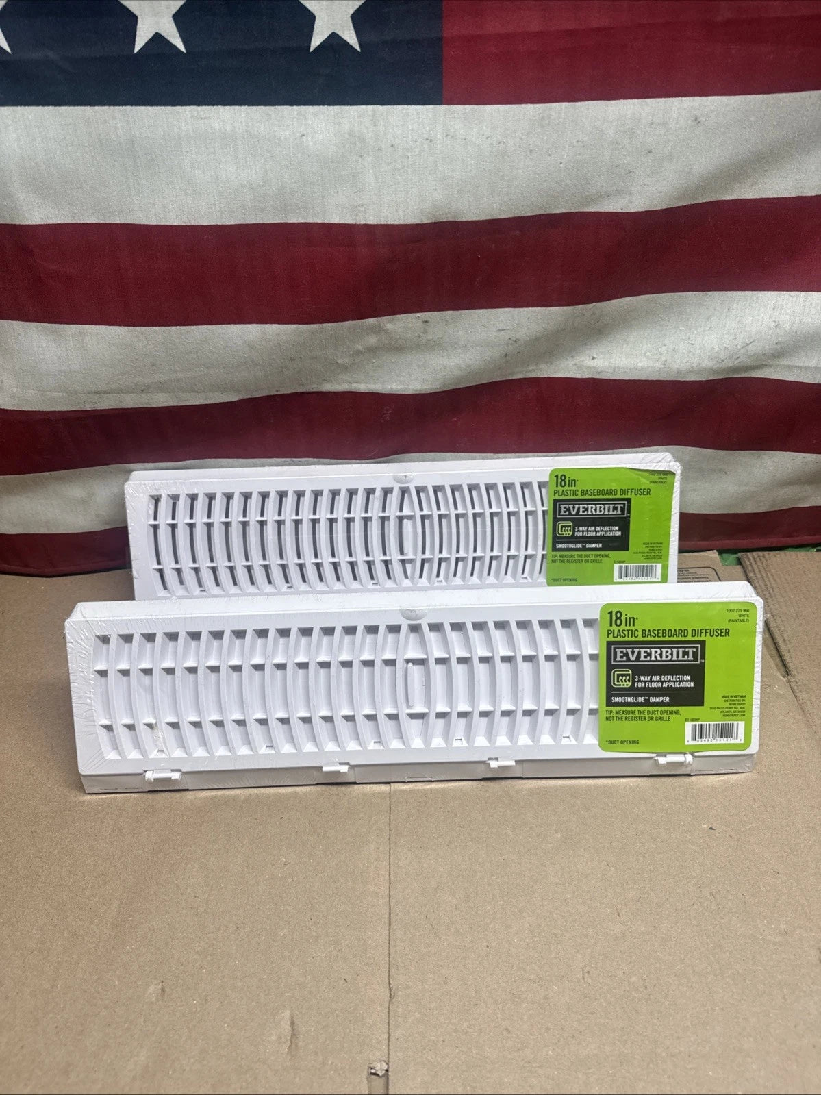 2PK Everbilt 18 in. 3-Way Plastic Baseboard Diffuser Supply - White.