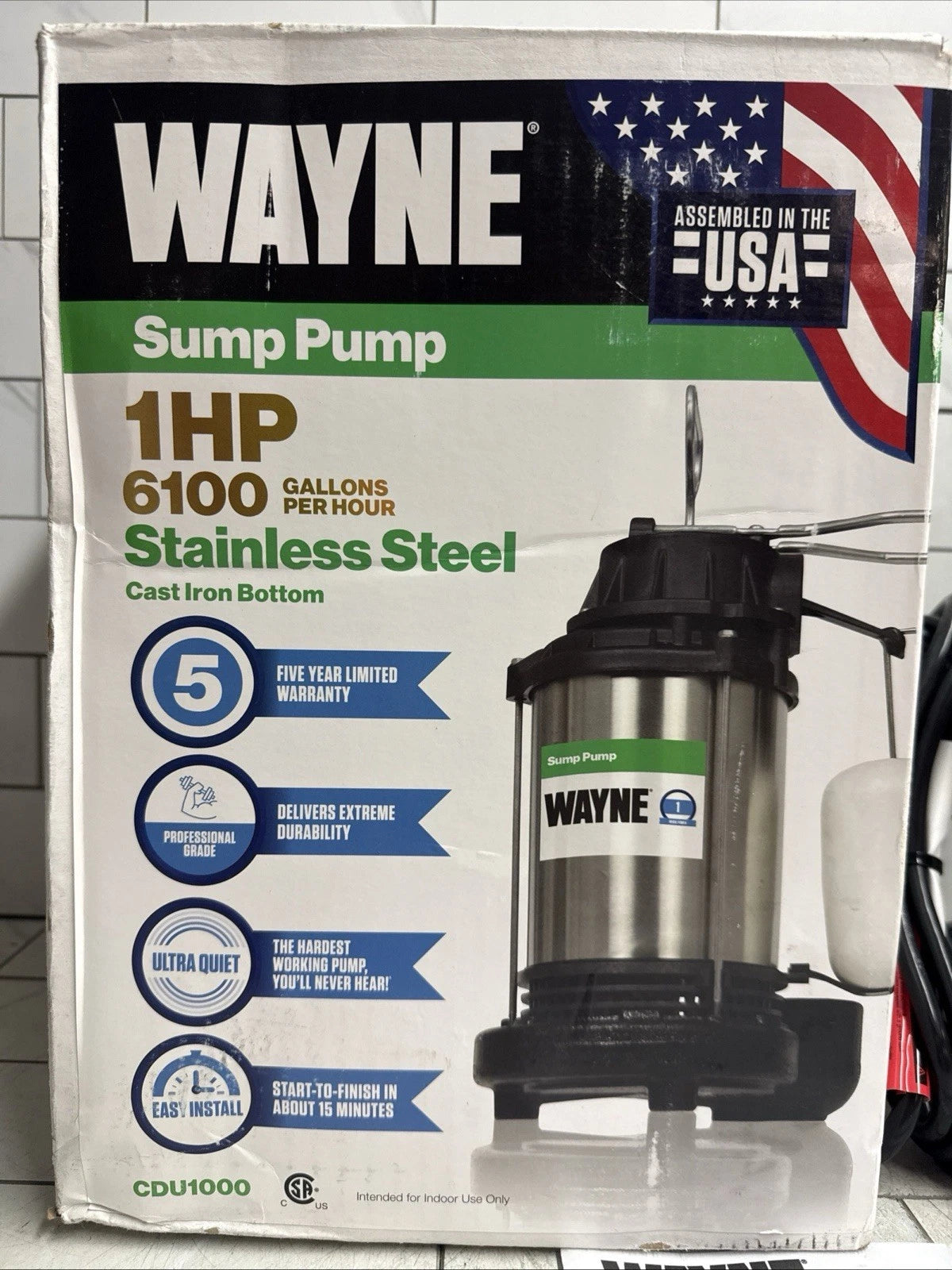 Wayne CDU1000 - 1HP Submersible Sump Pump Stainless Steel & Cast Iron 6100GPH