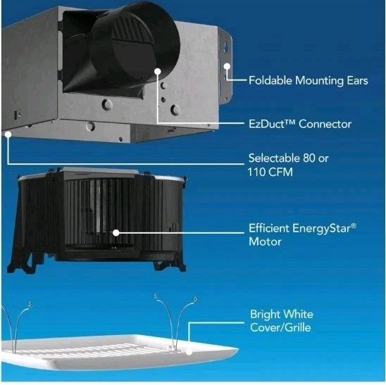 Broan-NuTone Flex Series Bathroom Ceiling Exhaust Fan 80-110 CFM Energy Star