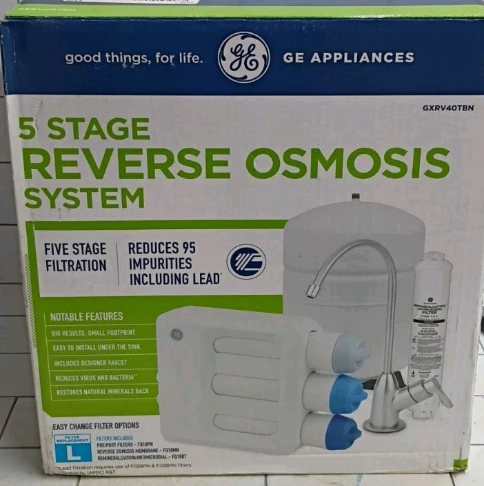 GE Under Sink 5-Stage Reverse Osmosis Water Filtration System GXRV40TBN Open Box