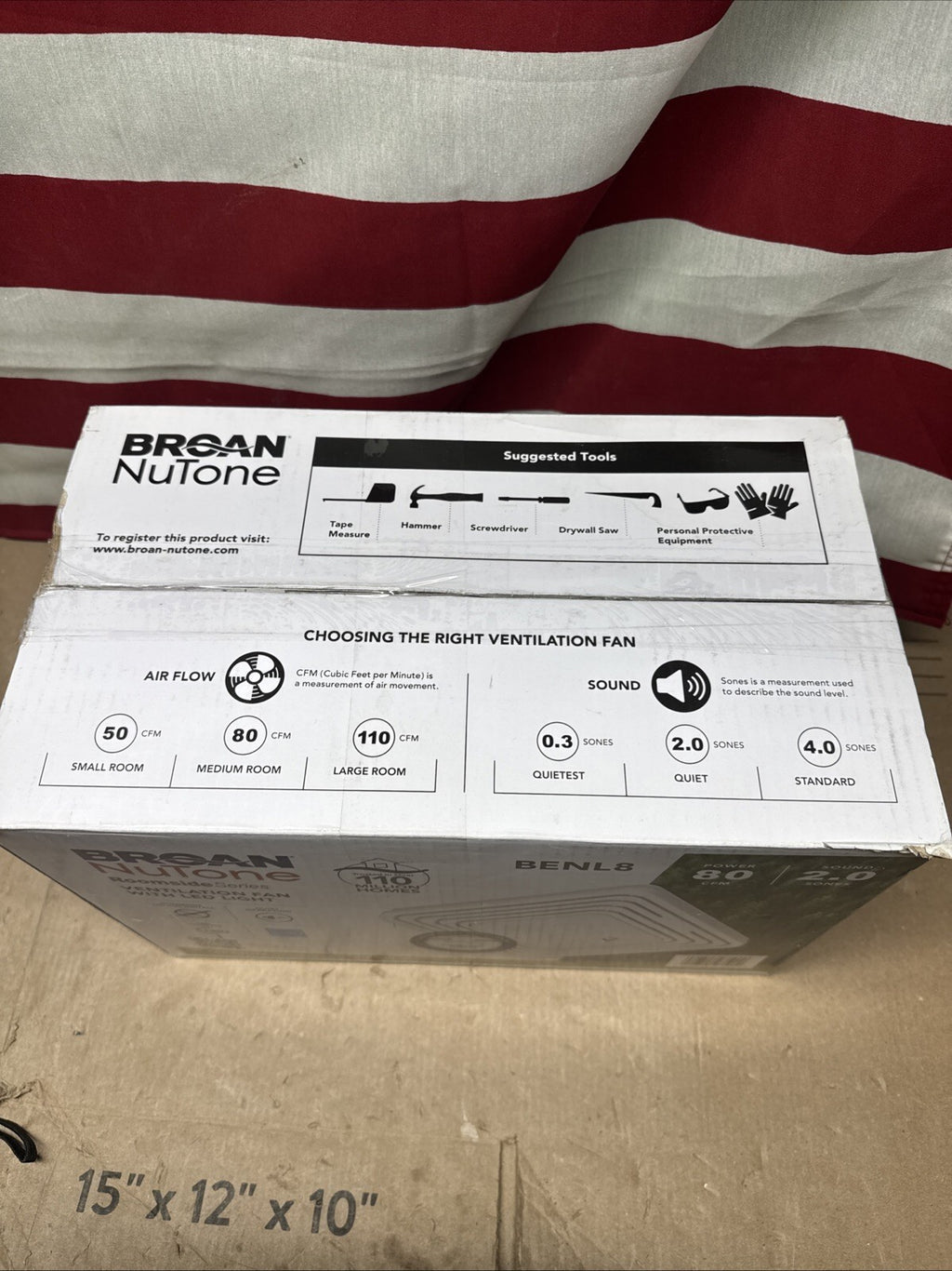 Broan NuTone BENL8 80 CFM Ceiling Bathroom Exhaust Fan with Light NEW