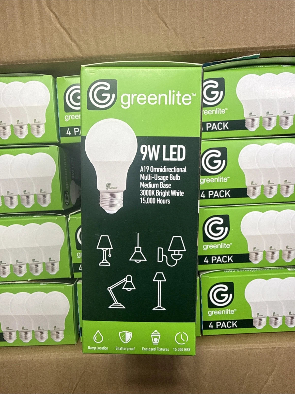 Greenlite LED 9W Light Bulb Case 24 Four Packs 60W Equivalent A19 3000K Non Dim