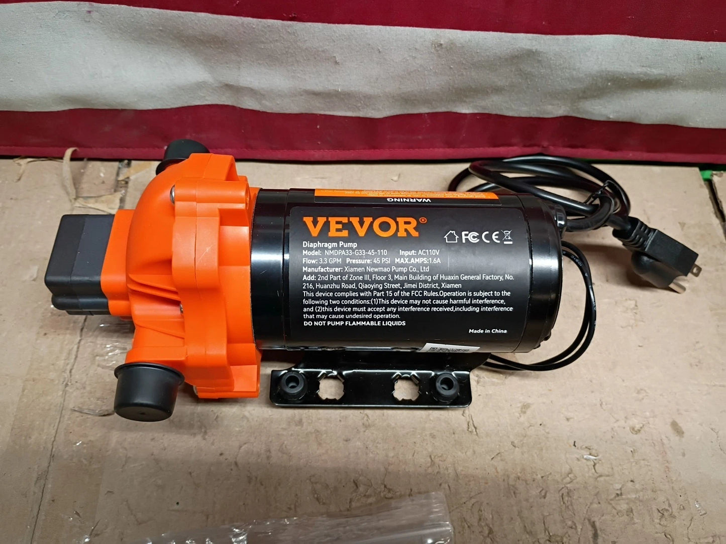 VEVOR NMDPA33-G33-45-110 WATER DIAPHRAGM PUMP, Open Box