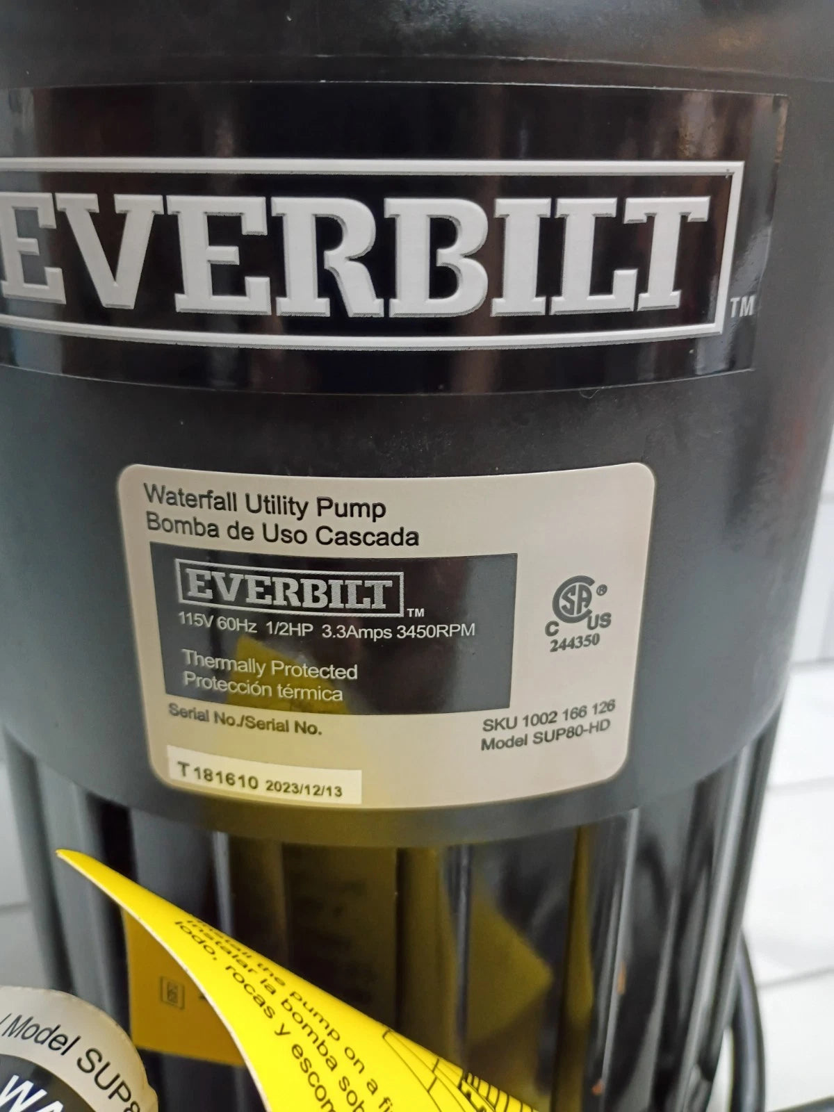 EVERBILT SUP80-HD 1/2HP WATERFALL PUMP OPEN BOX