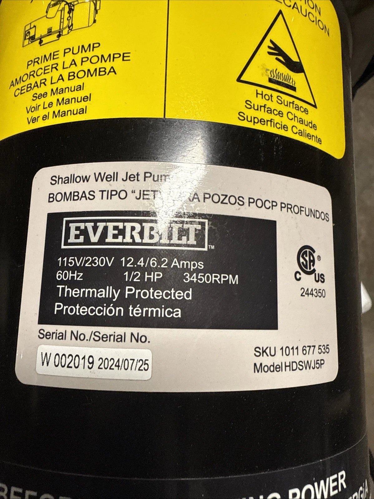 Everbilt 1/2 HP Shallow Well Jet Pump 1011677535. ***Read Description***