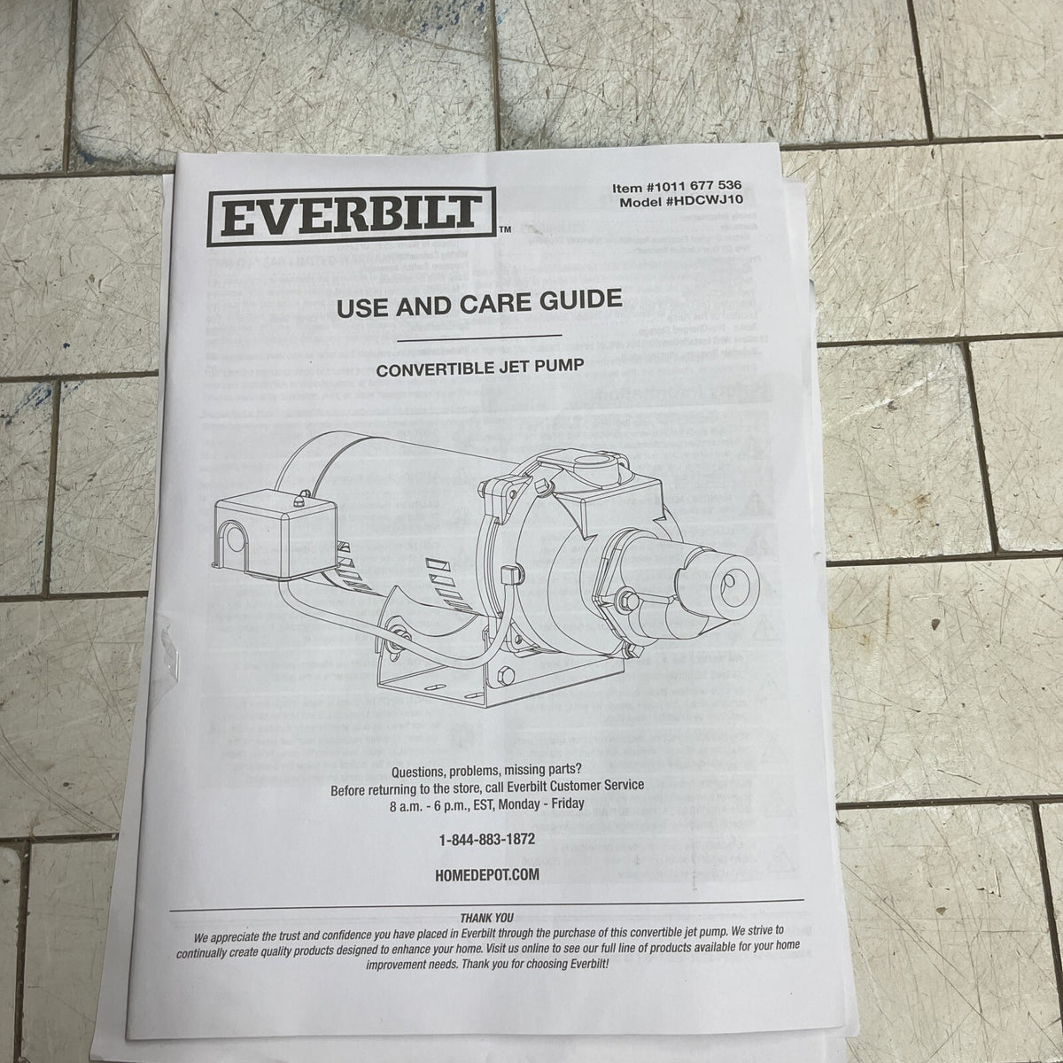 Everbilt HDCWJ10, 1 HP 115/230 Volt Professional Convertible Jet Pump PARTS ONLY