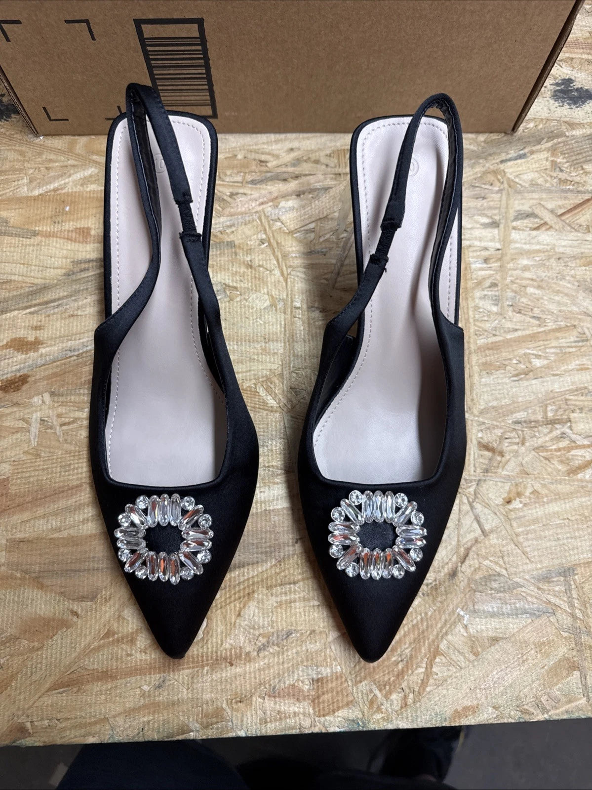 Sophisticated Black Heels with Crystal Embellishment Women’s Size 10