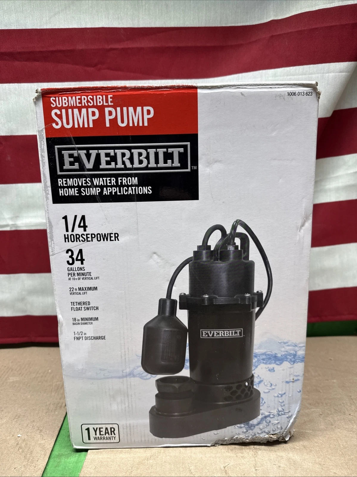Everbilt 1/4 HP Aluminum Sump Pump w/ Tether Float Switch HDSP25W NEW OPEN BOX.