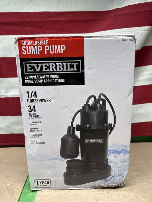 Everbilt 1/4 HP Aluminum Sump Pump w/ Tether Float Switch HDSP25W NEW OPEN BOX.