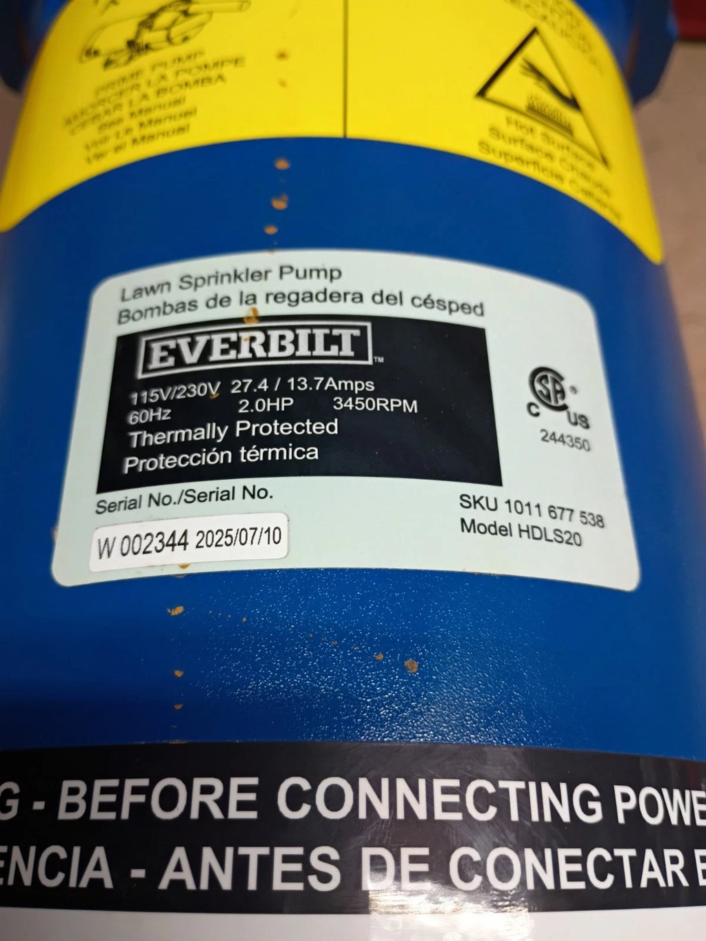 Everbilt Professional Irrigation Pump Cast Iron 2 HP Dual Voltage, HDLS20 PARTS