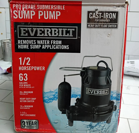 Everbilt HDS50 1/2 HP Cast Iron Sump Pump USED Read Description