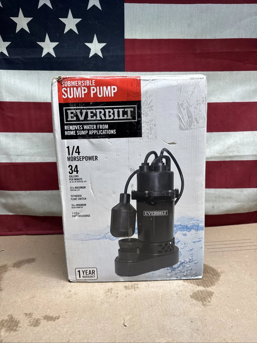 Everbilt 1/4 HP Aluminum Sump Pump w/ Tether Float Switch HDSP25W NEW OPEN BOX.