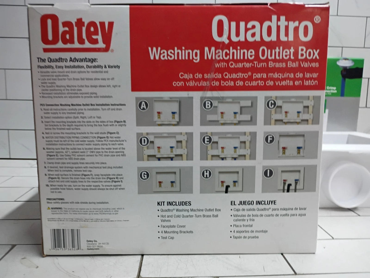 (2 Pack) Oatey Quadtro 38528 Washing Machine Outlet Box With PEX Crimp Valves OB