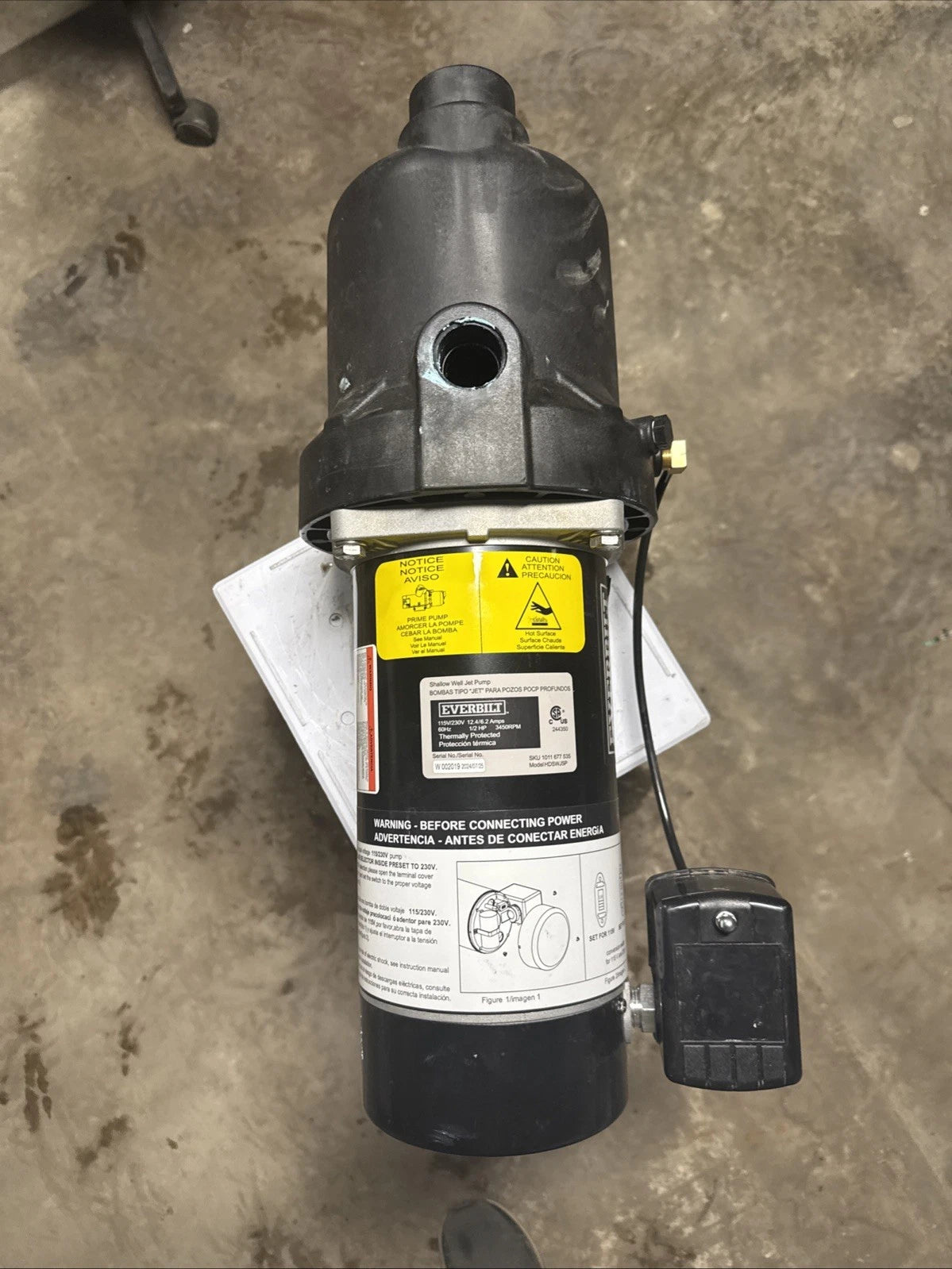Everbilt 1/2 HP Shallow Well Jet Pump 1011677535. ***Read Description***