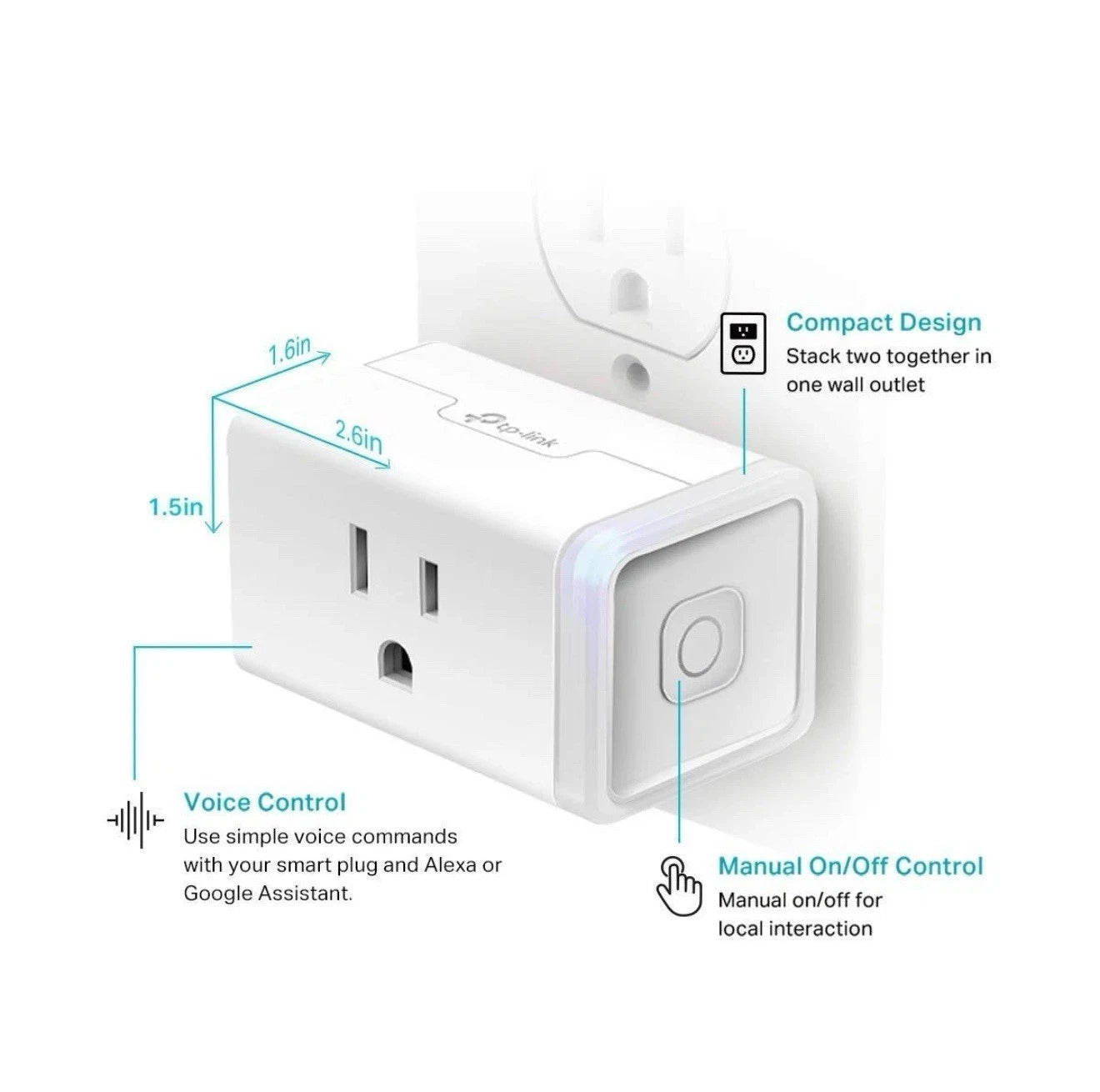 Lot Of 2 Kasa Smart Plug HS103P2, Home Wi-Fi Outlet Works with Alexa, 2-Pack