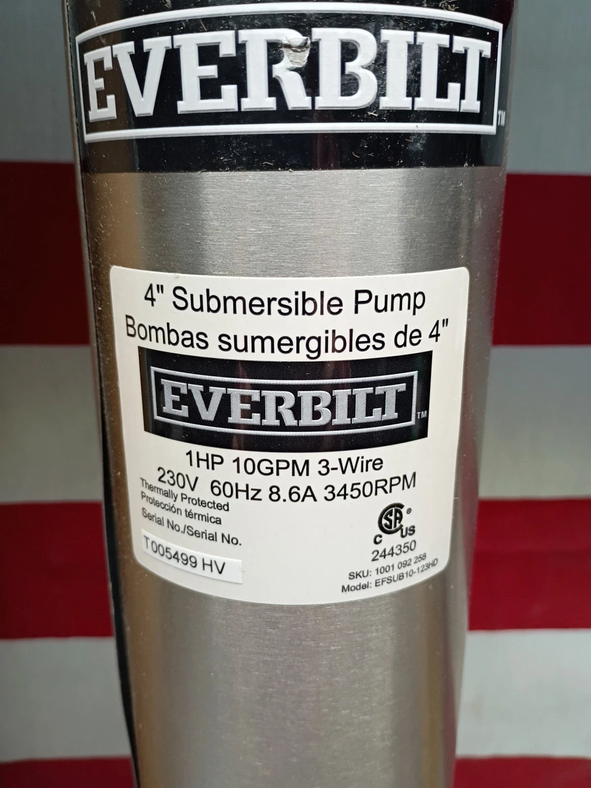 1 HP Submersible 3-Wire 10 GPM Deep Well Potable Water Pump Open Box,
