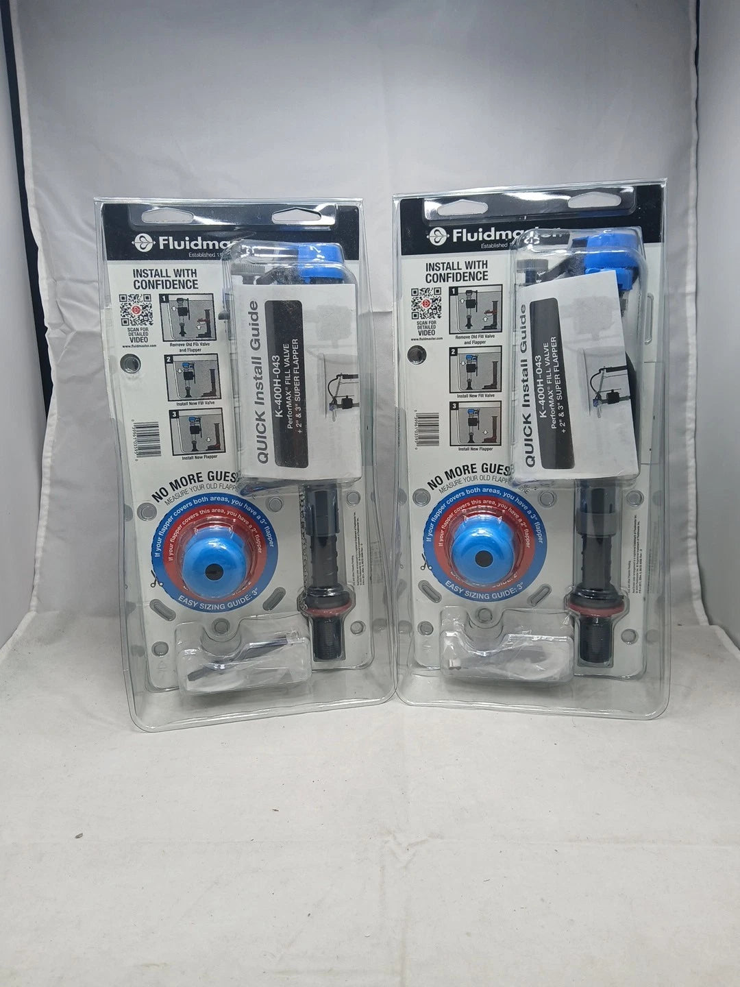 2-Pack Fluidmaster Fill Valve + 2” & 3” Super Flapper Kit K-400H-043