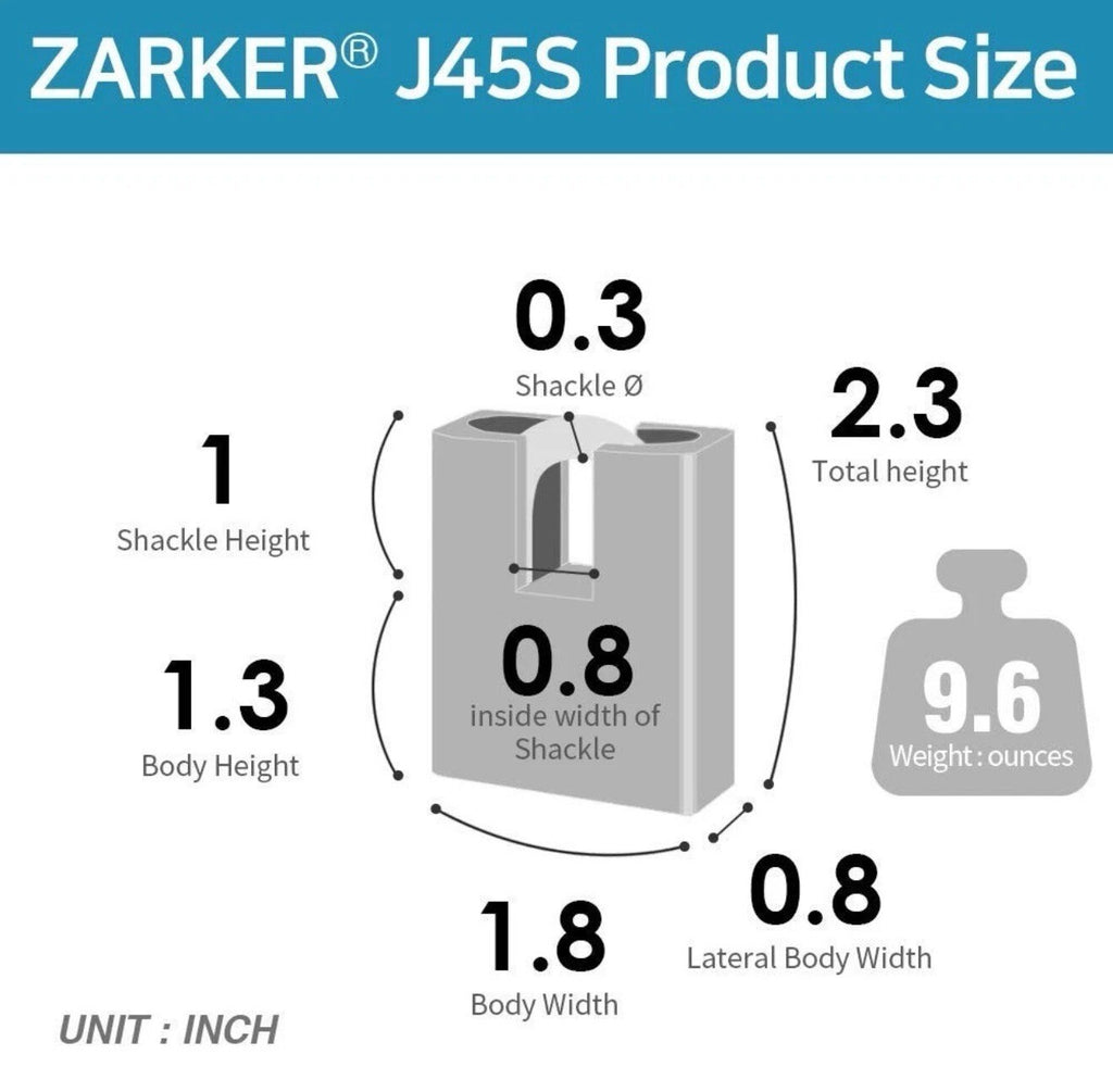 Zarker J45S keyed Padlock, Heavy Duty Stainless Steel Shackle Lock, 3 Keys, W...