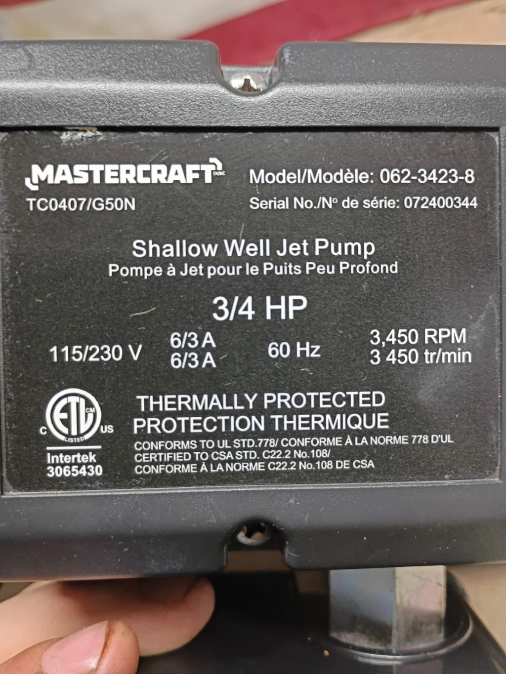 Mastercraft 3/4 HP Shallow Well Jet Pump Ships Fast Stainless Steel OPEN BOX