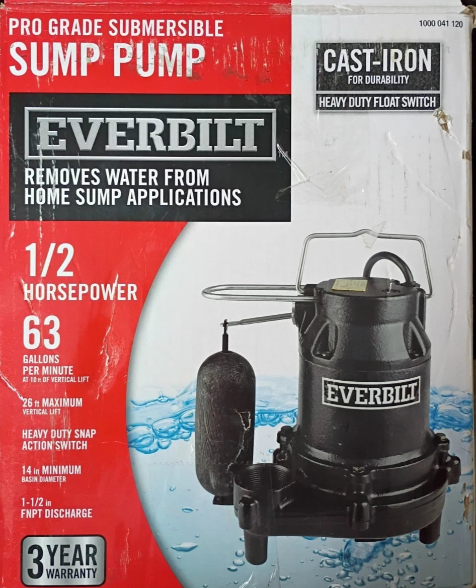 Everbilt HDS50 1/2 HP Submersible Sump Pump Used