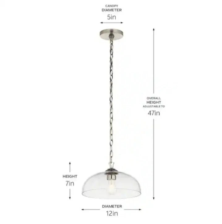 Kichler Gineva 1-Light Pendant with Clear Glass in Brushed Nickel Open Box