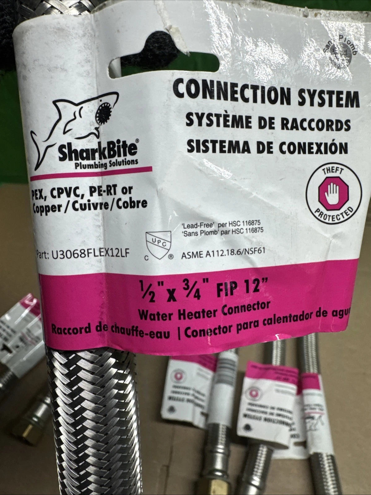 LOT OF 6 SharkBite 1/2 “ x 3/4 “ FIP 12” Water Heater Connectors