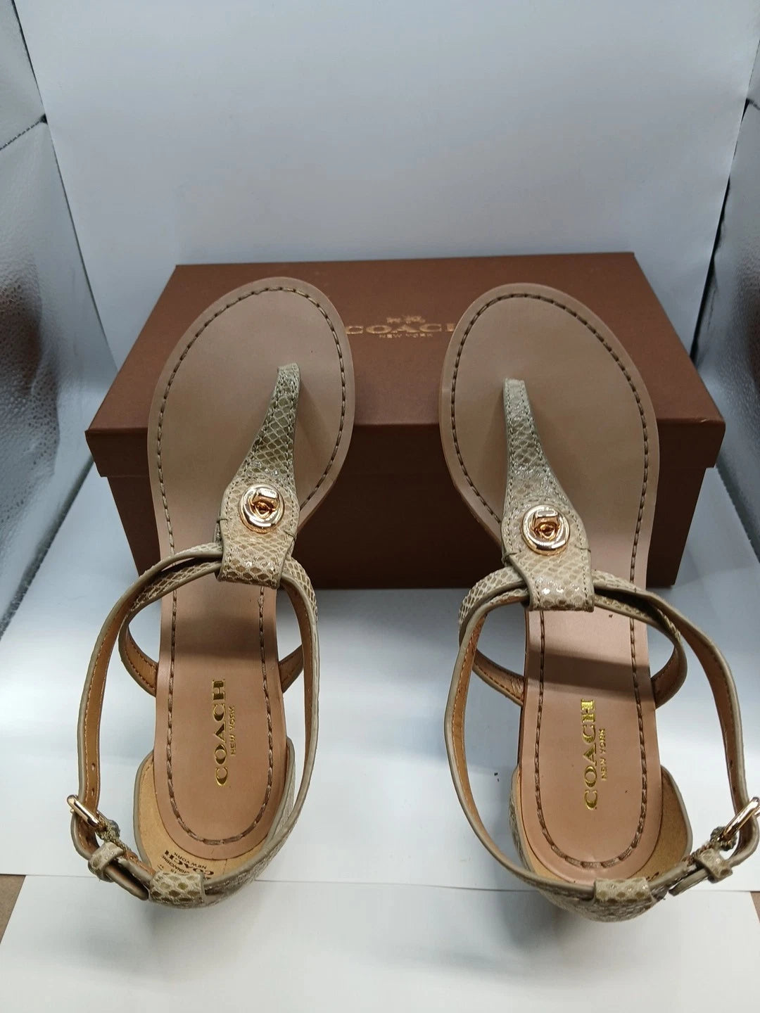 Coach New York Ingrid Natural Snake Print Sandals Size 7