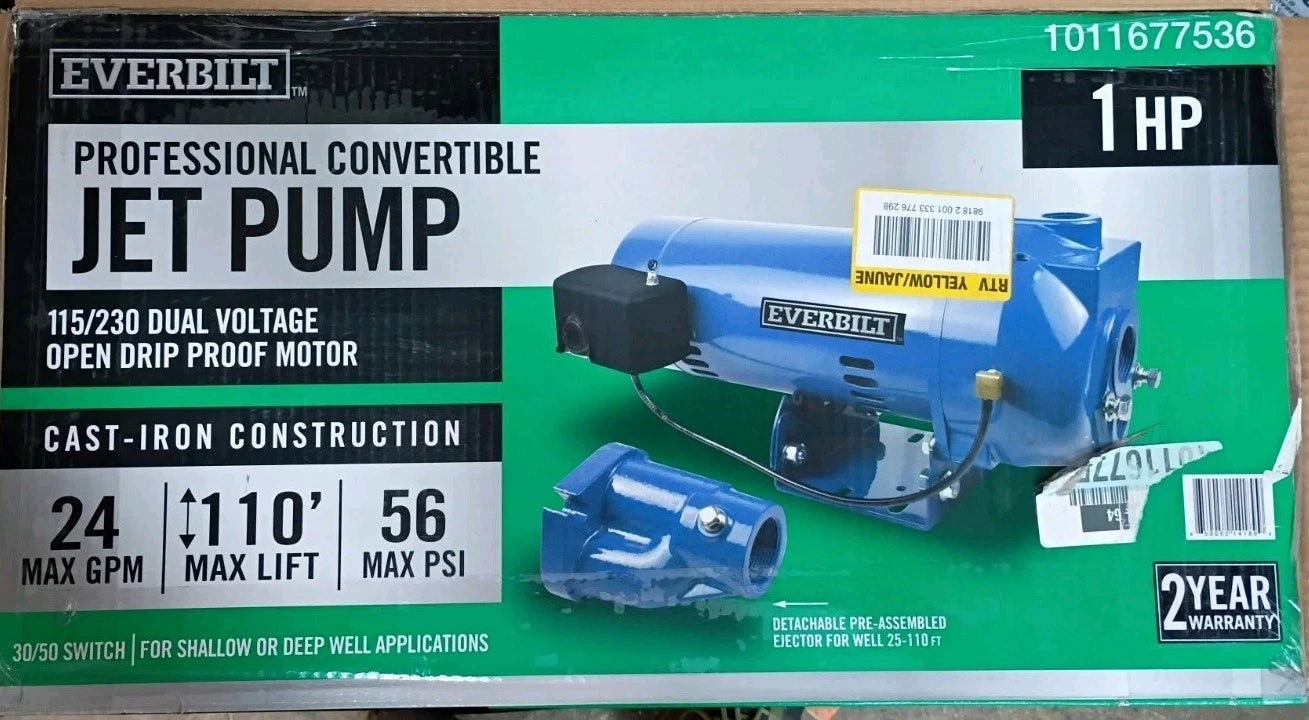 Everbilt 1 HP Professional Convertible Jet Pump. Read Description For Parts