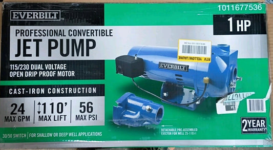 Everbilt 1 HP Professional Convertible Jet Pump. Read Description For Parts