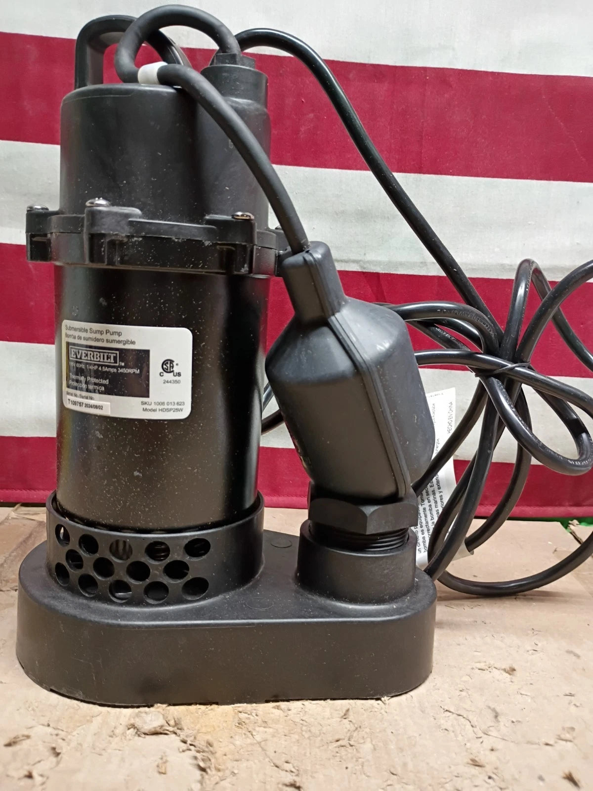 Everbilt 1/4 HP Aluminum Sump Pump w/ Tether Float Switch HDSP25W OPEN BOX.