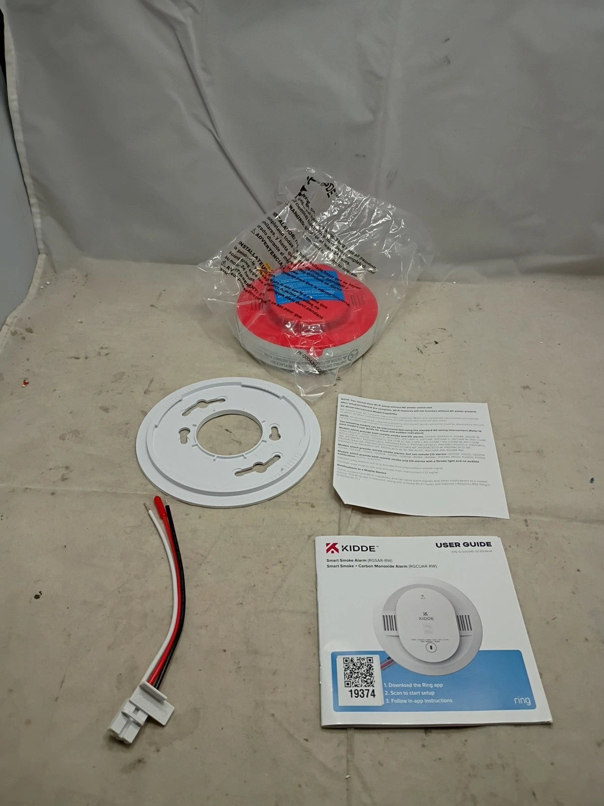 Kidde Smart WiFi Smoke Alarm Hardwired Ring Compatible RGSAR-RW AA Backup 120V