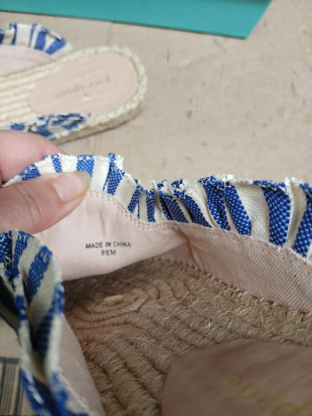 Kate Spade Size 9.5 Blue Cream Striped Canvas.