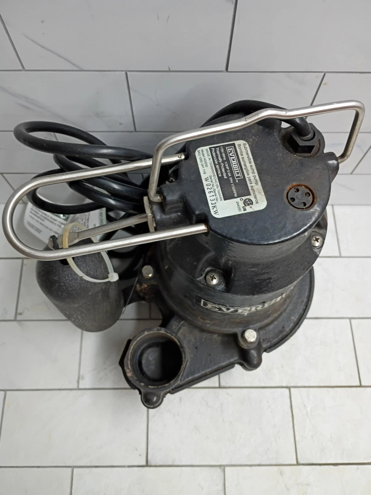 ON SALE Everbilt 1/3 HP Cast Iron Submersible Sump Pump- USED !!