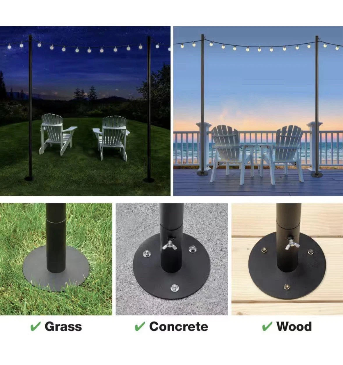 Two 10 ft. String Light Poles, Black