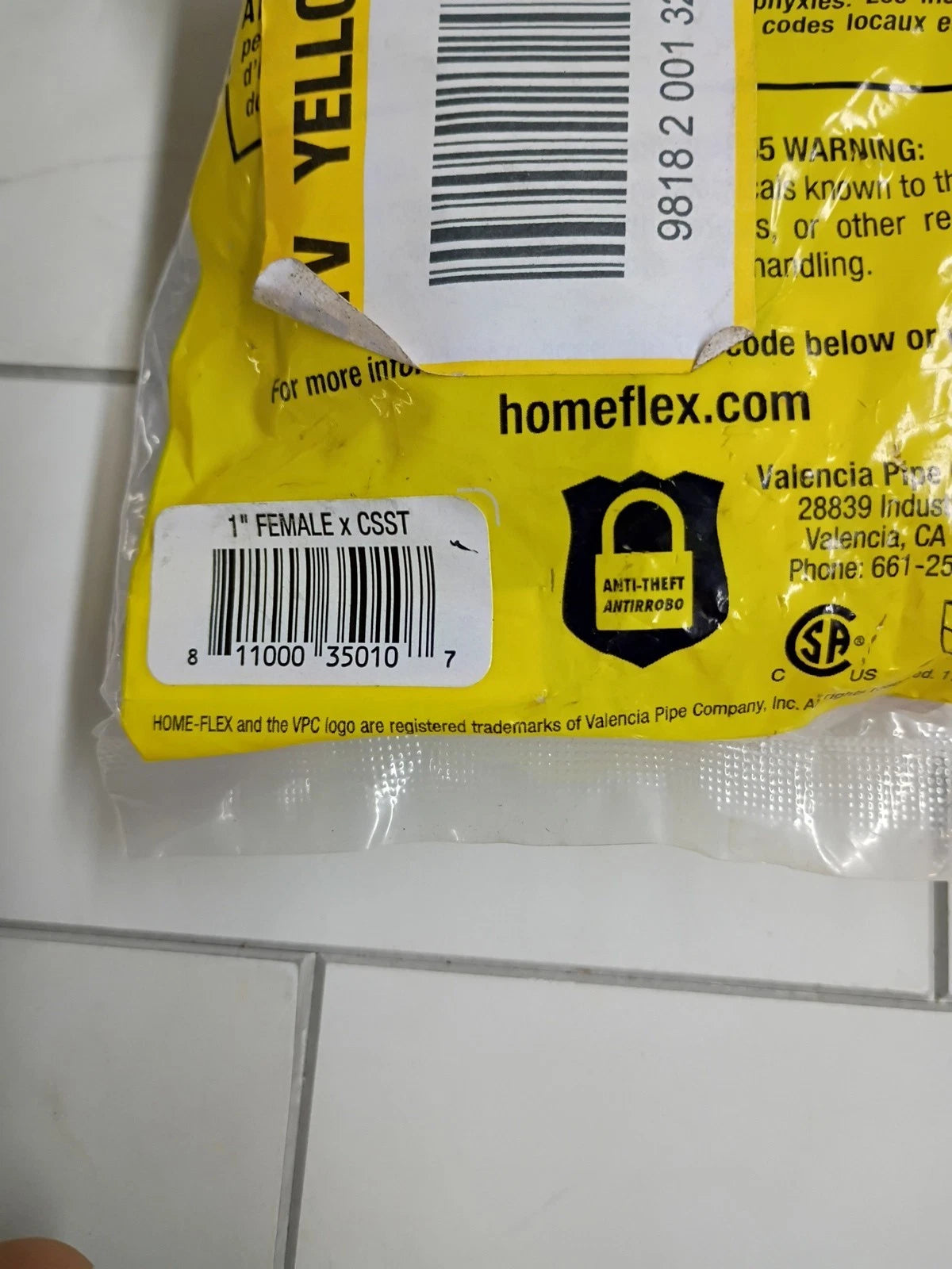 2pk Home-Flex 811000350107 CSST x FIPT Female Adapter 1" Brass New Open Box