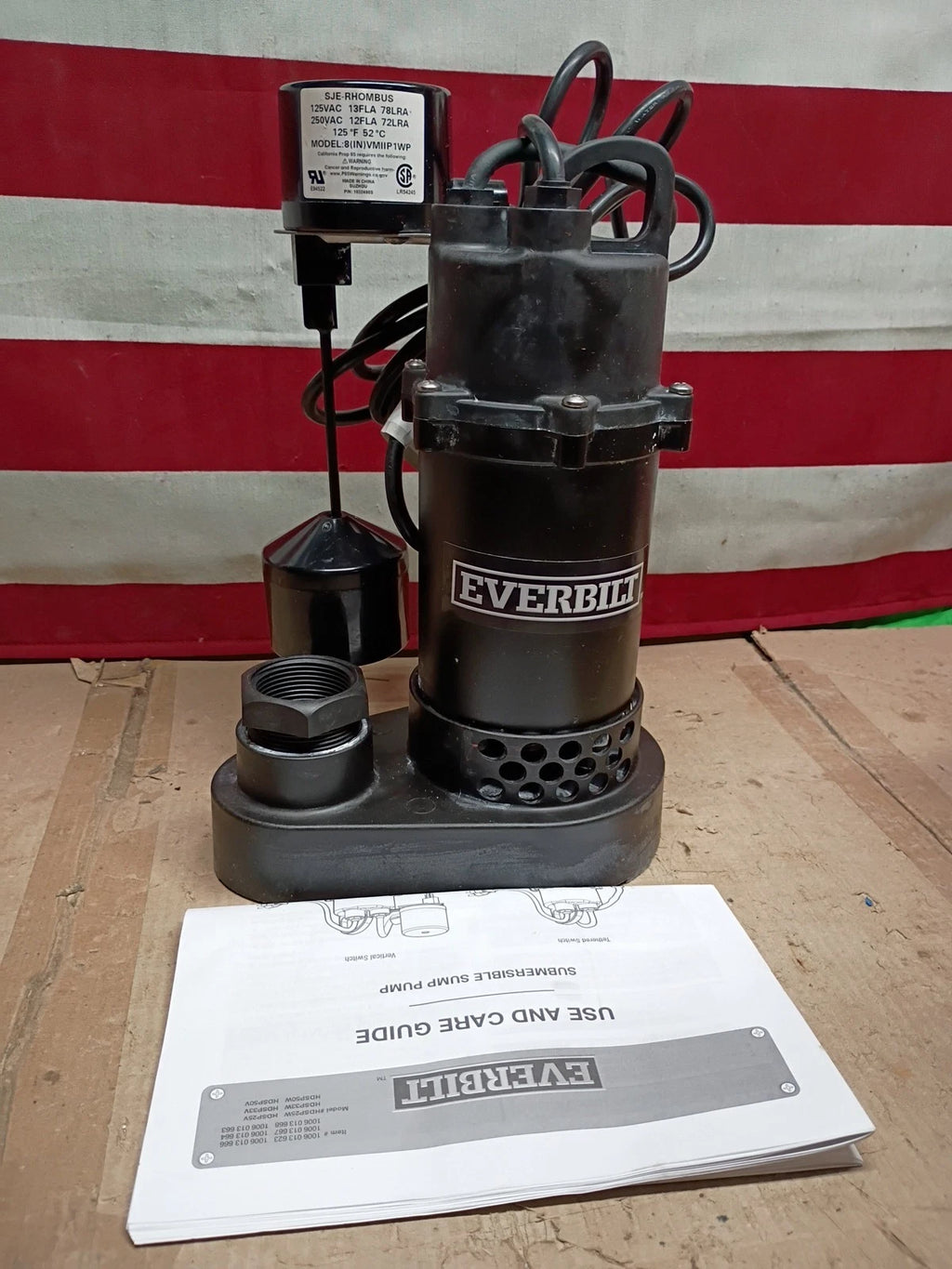 Everbilt HDSP2 1/4 HP Aluminum Sump Pump w/ Tether Float Switch OPEN BOX.