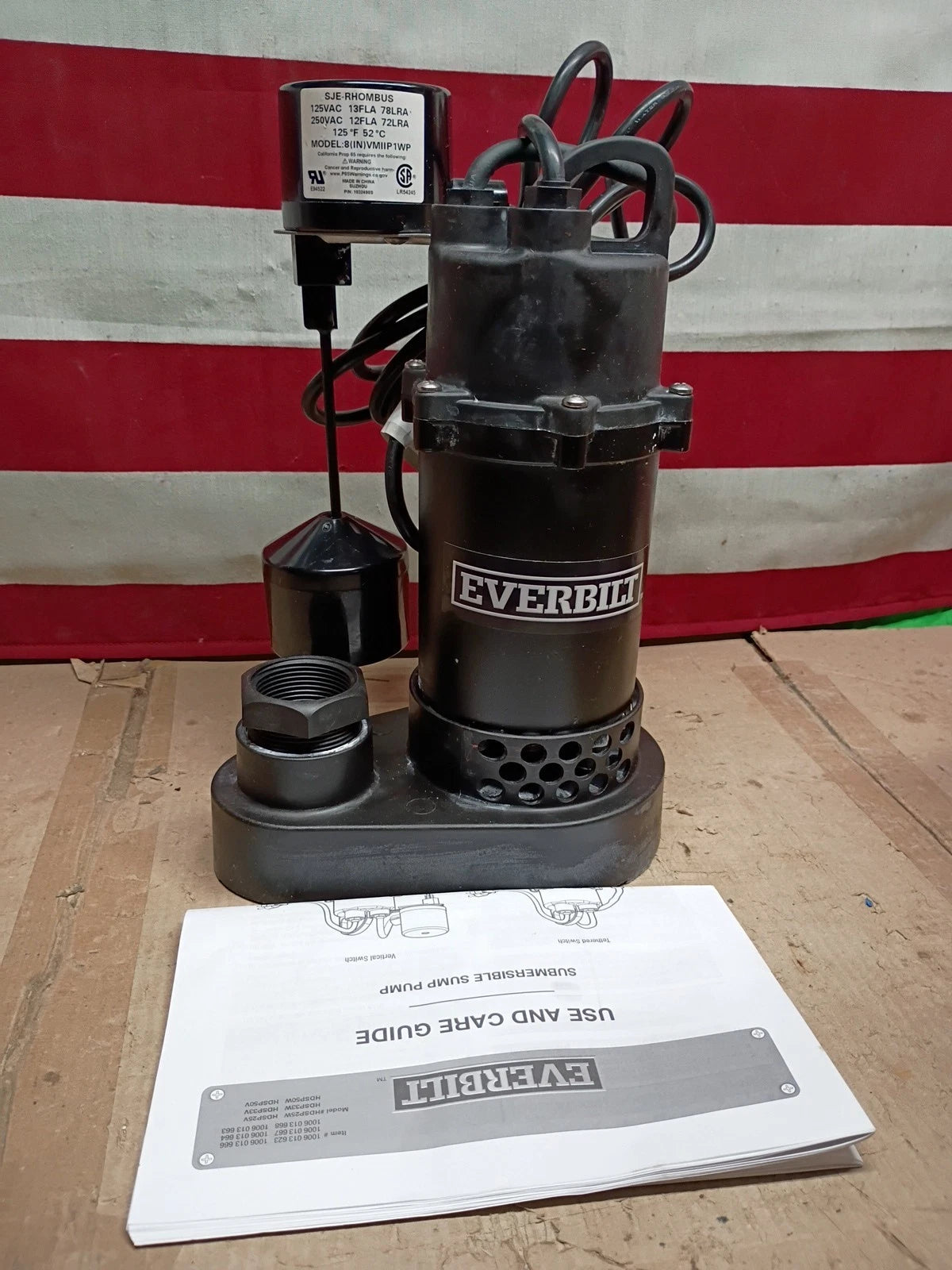 Everbilt HDSP2 1/4 HP Aluminum Sump Pump w/ Tether Float Switch OPEN BOX.