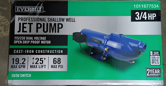 Everbilt 3/4 HP Cast Iron Shallow Well Jet Pump HDSWJ7 as is For Parts