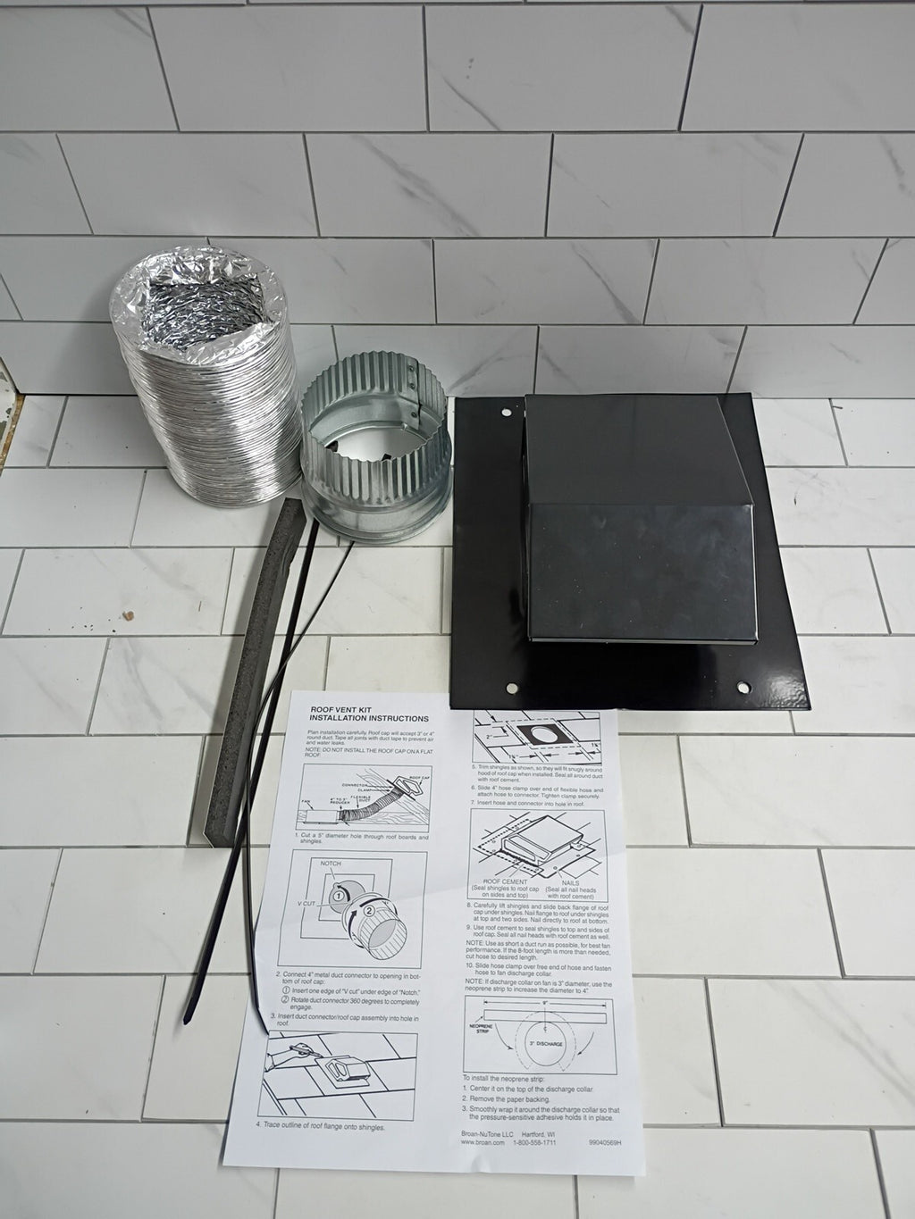 Broan Nutone RVK1A Roof Ducting Kit 3" x 4" Duct Black 8ft Conduit L, New OB