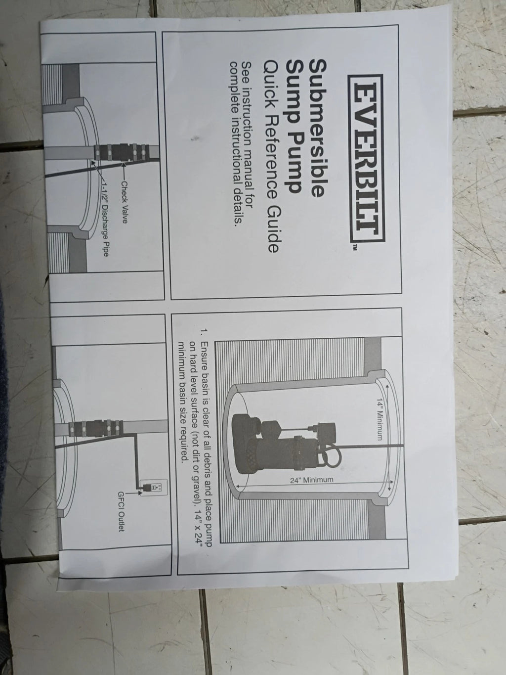 Everbilt 1/3 HP Aluminum Sump Pump Submersible Vertical Switch- HDSP33V USED