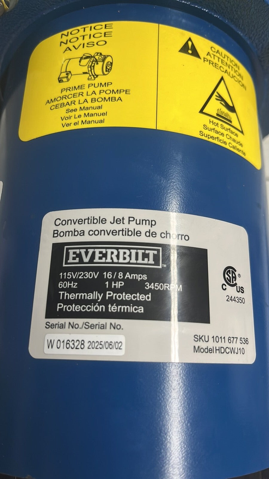 Everbilt HDCWJ10 1HP Professional Convertible Jet Pump *FOR PARTS*