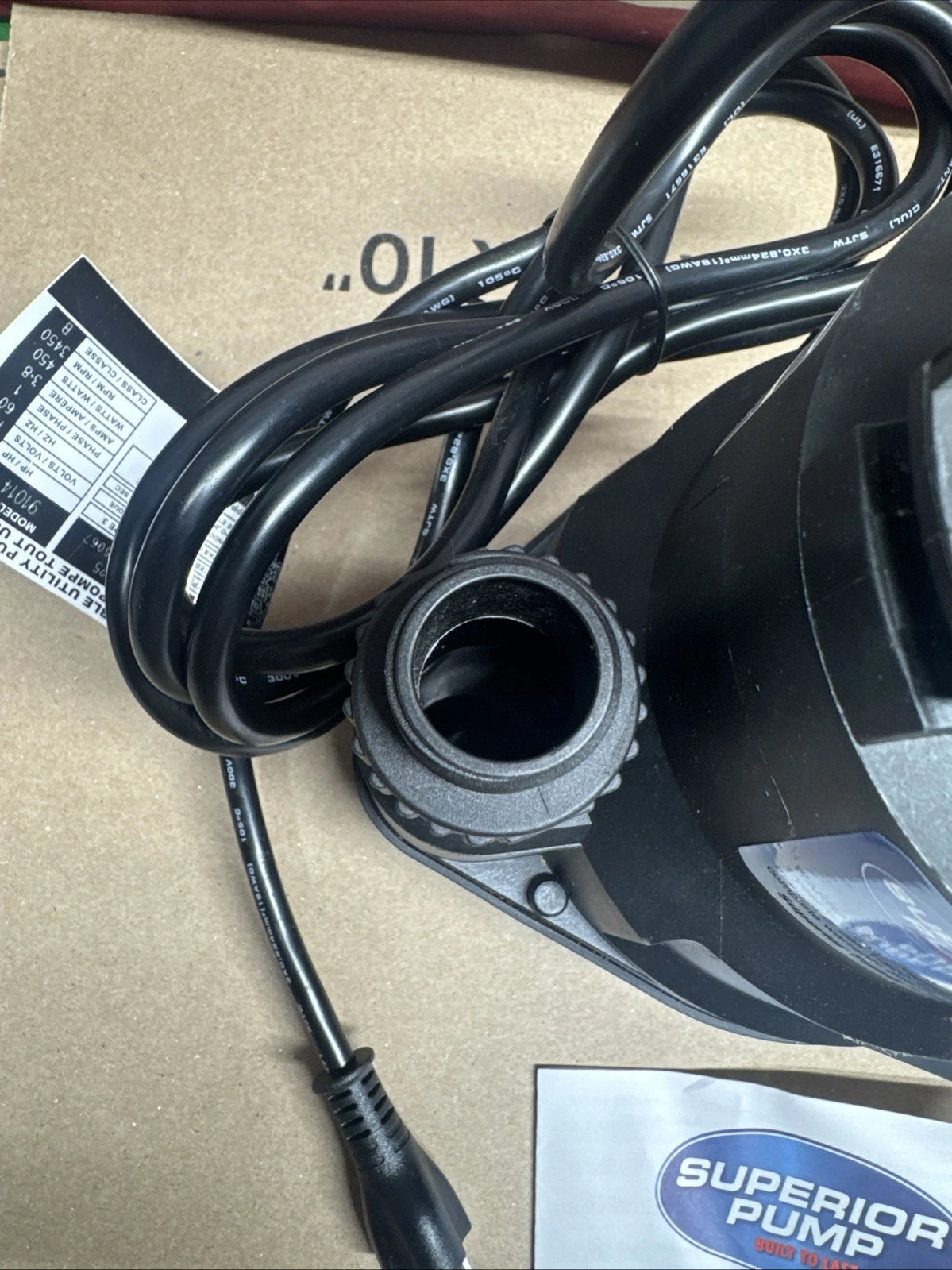 Superior Pump 91014 1/4 HP High Flow Thermoplastic Utility Pump, Black Open Box