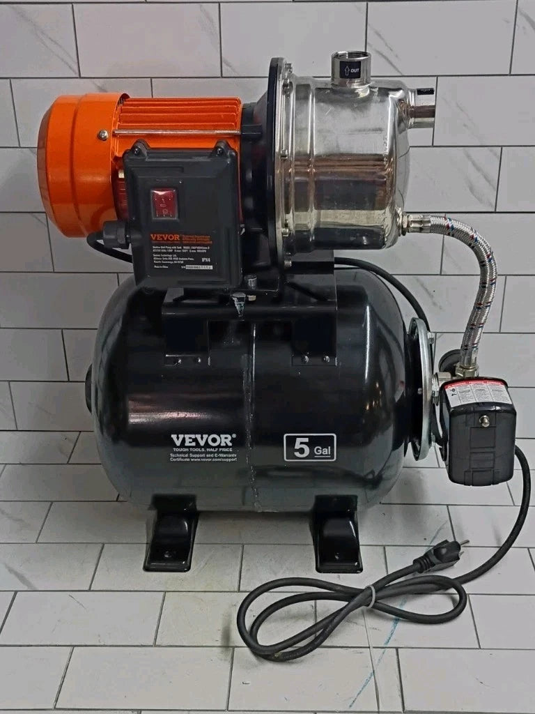 VEVOR 1HP Shallow Well Pump with Pressure Tank 1000GPH Irrigation Booster Pump